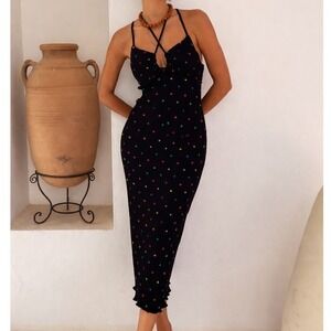 NWT Never Fully Dressed Black Multi Spot Megan Maxi Dress Size Large
